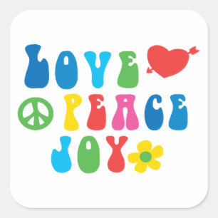 Love Peace Joy Stickers Carré, Glossy