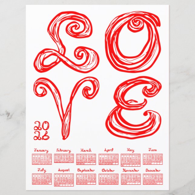 LOVE Philly Art Inspired Fabric Font 2026 Calendar (Devant)