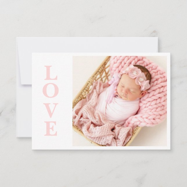 Love Pink Typography Faire-part de naissance photo (Devant)