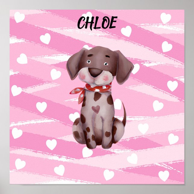 "LOVE PUPPY" AVEC POSTER DE COEURS ROSE ET BLANC (Devant)