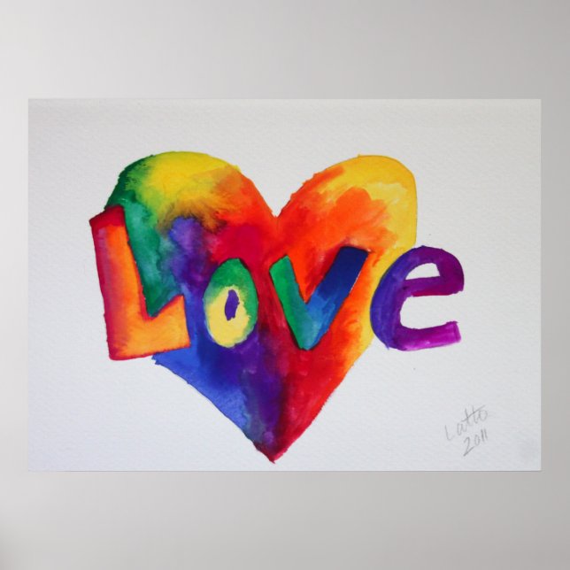 Love Rainbow Heart Art Peinture Poster Imprimer (Devant)