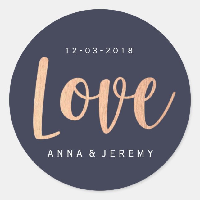 Love Rose Gold Navy Mariage Bleu Sticker (Devant)