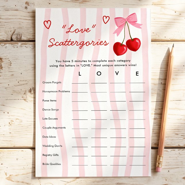 Love Scattegories Cerise Bow Jeu de Baby Shower de (Créateur téléchargé)