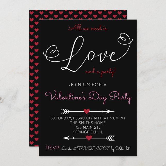 Love Script Valentine's Day Party Invitation (Devant / Derrière)
