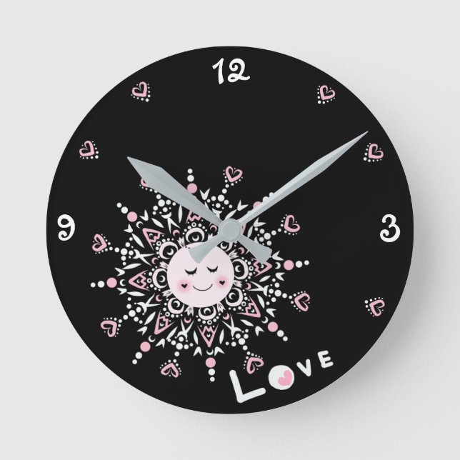 Love Soleil Noir Acrylique Horloge murale (Recto)