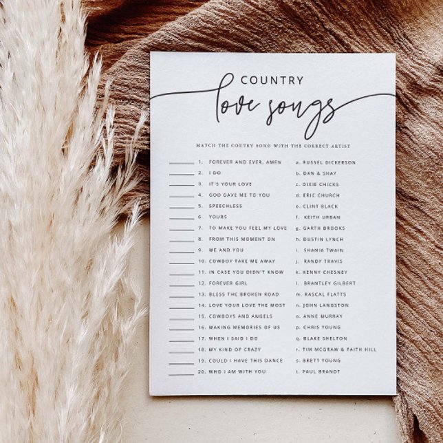 Love Song Match Fête des mariées Jeu Carte d'activ (Créateur téléchargé)