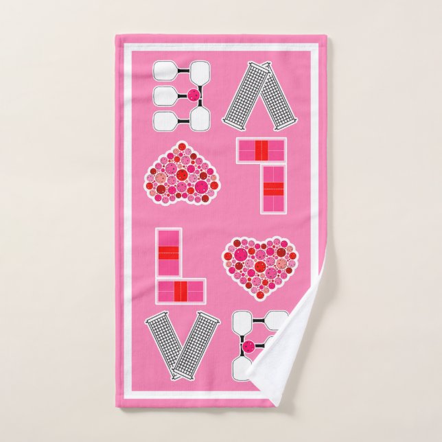 Love Spelled with Red & Pink Pickleball Equipment (Serviette à main)