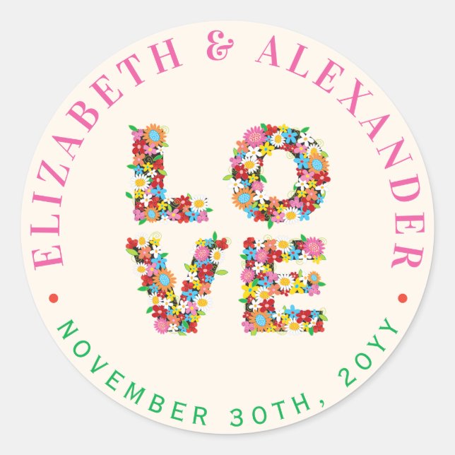 LOVE Spring Flowers Jardin Chic Mariage Stickers (Devant)