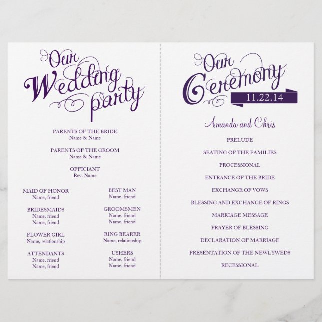 Love Story Wedding Program Flyer-Purple (Devant)