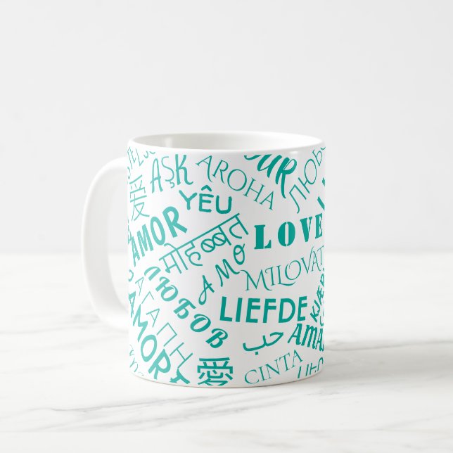 Love Text Coffee Mug Choisir la couleur (Devant gauche)