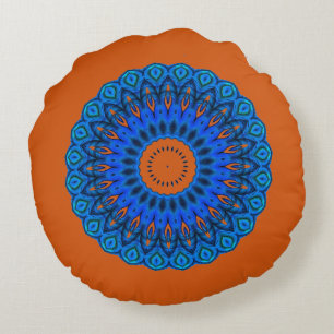 Love The Blues Dark Peach Mandala Round Coussin