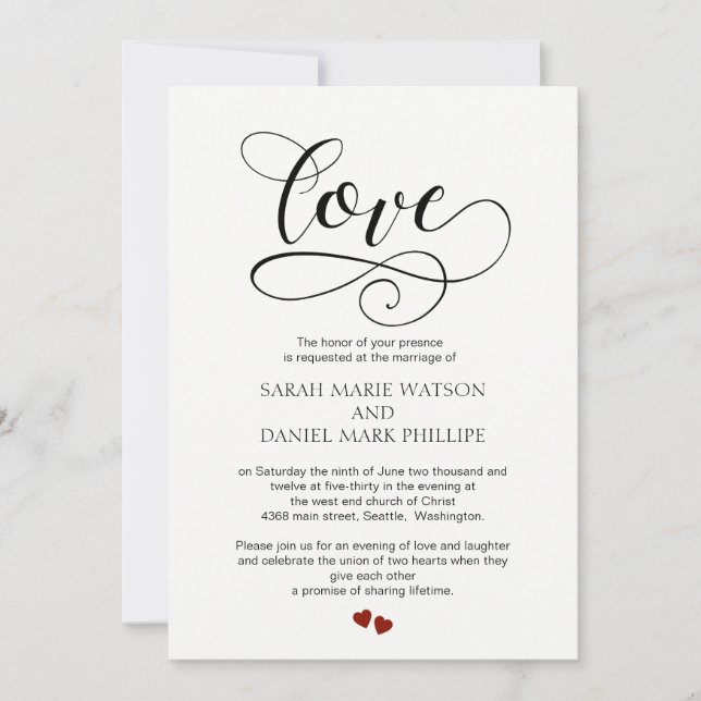 Love Typographie Mariage Élégant Script Invitation (Devant)