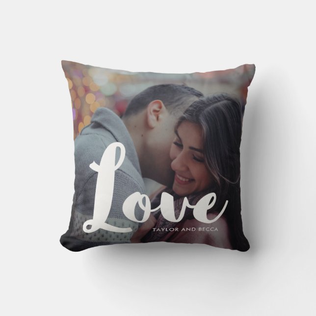 Love Typographie Photo et Noms Coussin (Recto)