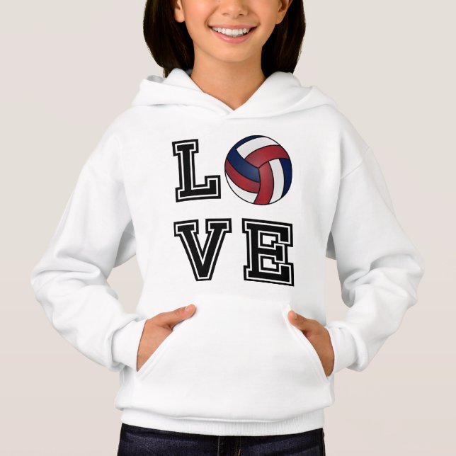 Love Volleyball - Rouge foncé, Blanc et Bleu foncé (Devant)