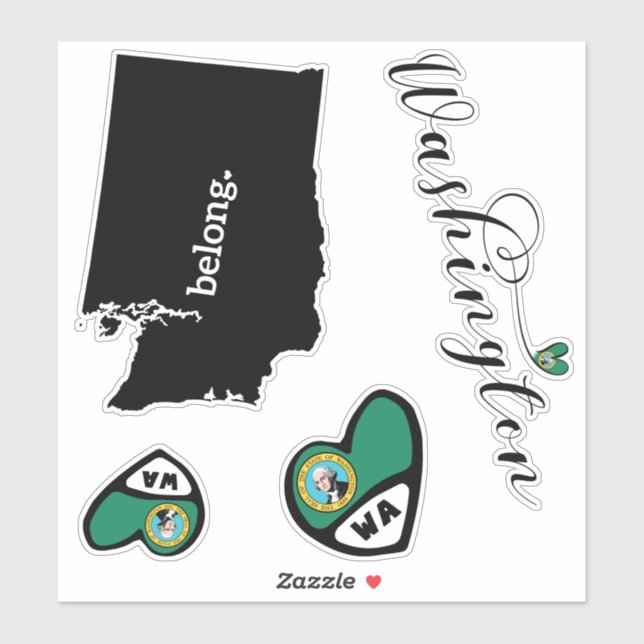 Love Washington, 3 Designs, Die Cut Stickers (Feuille)