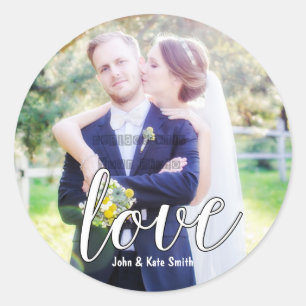 LOVE White Typographie Mariage Favor Stickers