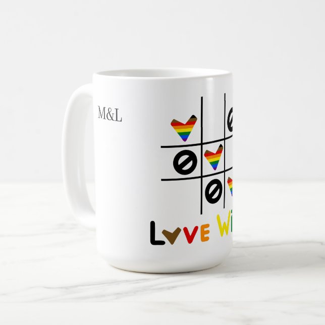 Love Wins Tic Tac Toe LGBT Custom Date & Names Mug (Devant gauche)