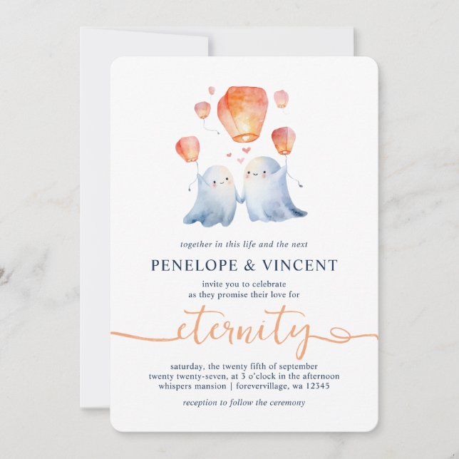 Love Wish Lanterns et Ghosts Faire-part de mariage (Devant)