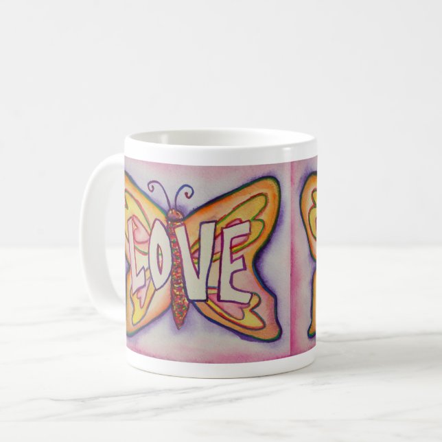 Love Word Art rose Papillon Ailes Coffee Mug (Devant gauche)