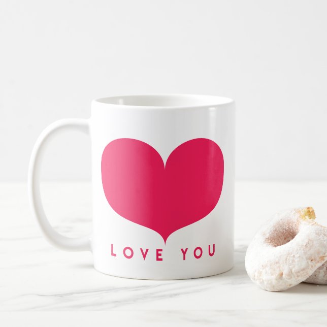 Love You - Big Pink Heart Mug (Avec donut)