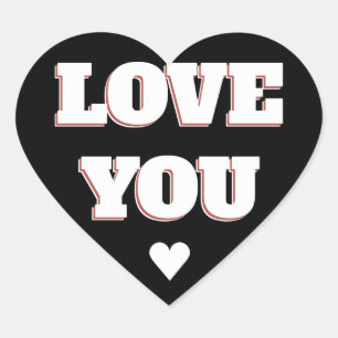 Love You Black and White Heart Wedding Sticker