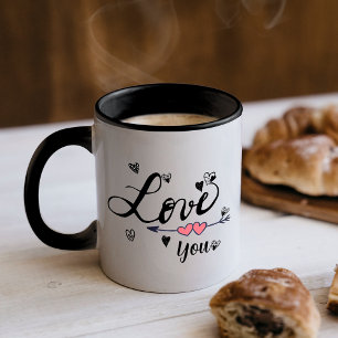 Love You Black Typography Coffee Mug