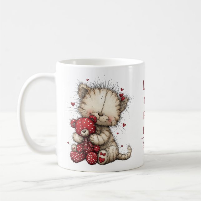 “Love You Fur-Ever” Cute Cat & Teddy Valentine Mug (Gauche)