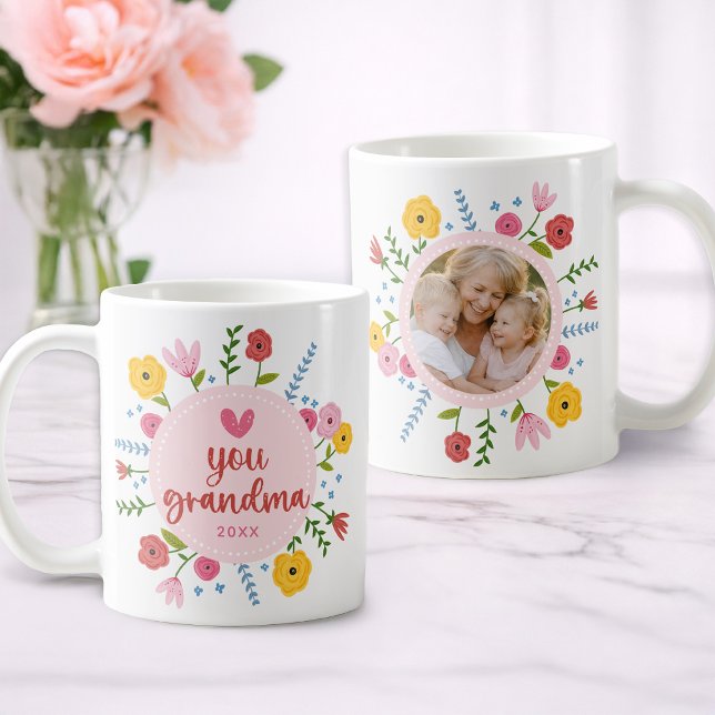 Love You Grandma Photo Floral Mug Gift (Perfect Grandma Gift )