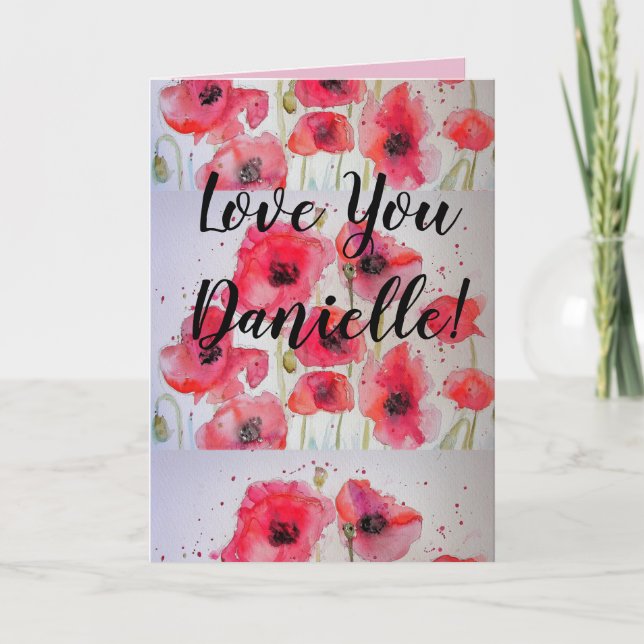 Love You Ladies Nom Red Poppy Carte Watercolor (Devant)