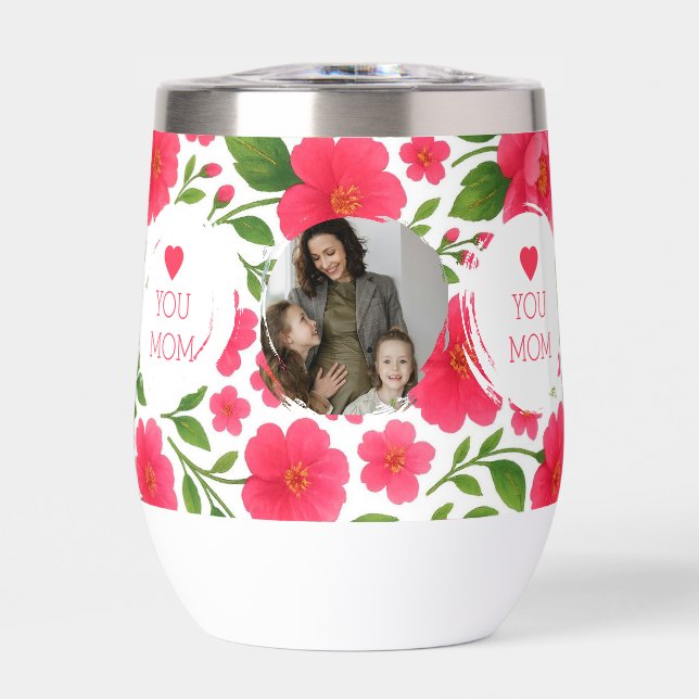 Love You Maman Floral Rouge Bouteille d'eau (Avant)