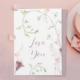 Love You Pastel Aquarelle Floral Valentine Card