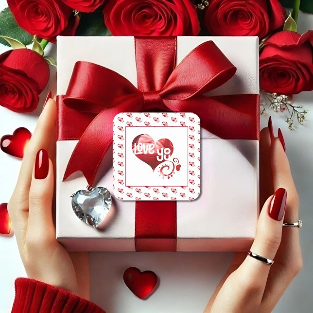 Love You Red marble Heart Valentine Carré Sticker (Créateur téléchargé)