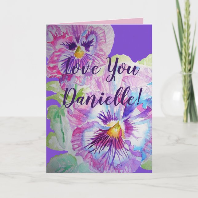 Love You Wifes Nom Purple Pansy Watercolor Carte (Devant)