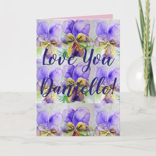 Love You Wifes Nom Purple Pansy Watercolor Carte (Devant)