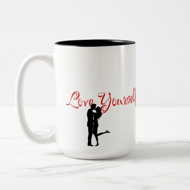 Love Yourself Red Romantic Citation Coffee Mug (Gauche)