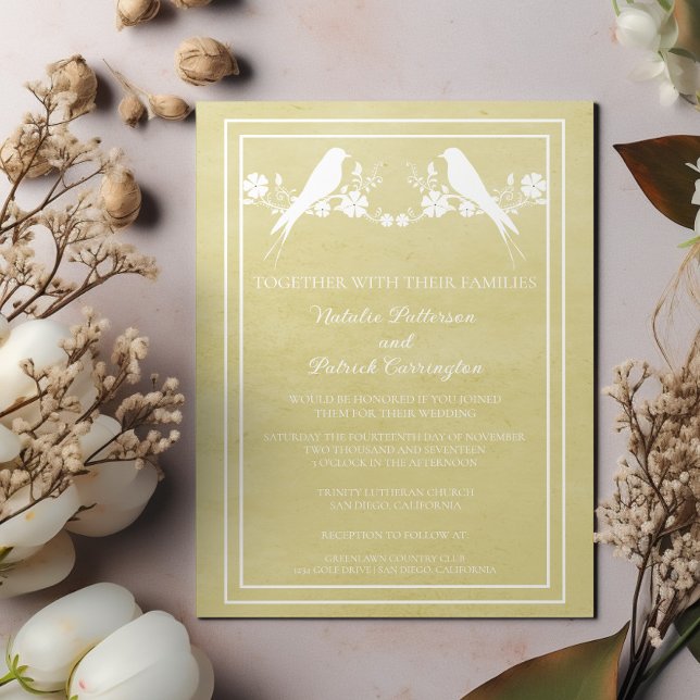 Lovebird Jaune Faire-part de mariage Florale (Yellow Lovebird Floral Wedding Invitation)