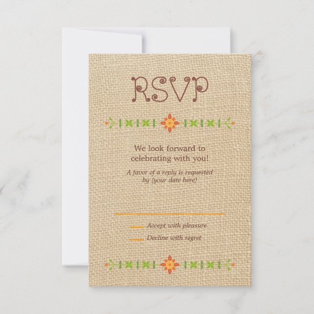 Lovebird Owls sur toile de jute Mariage RSVP (Devant)