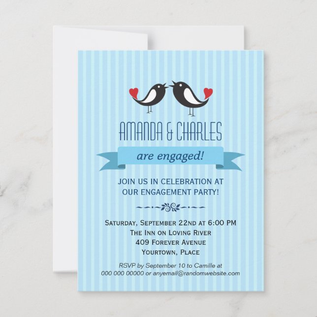 Lovebirds Blue Engagement Party Invitation (Devant)