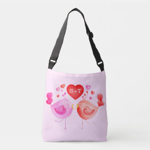 Lovebirds coeur aquarelle art sac fourre-tout pers