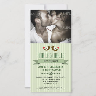 Lovebirds Green Fiançailles Carte photo