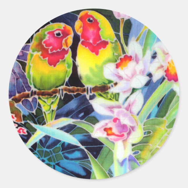 Lovebirds in Orchids Stickers d'impression tropica (Devant)