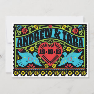Lovebirds Papel Picado Faire-part de mariage