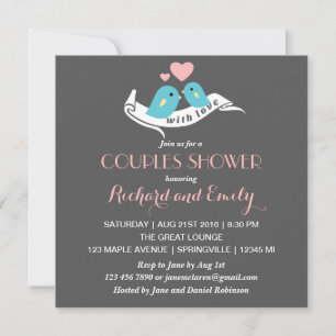 Lovebirds rose et gris Couples Show Invitation