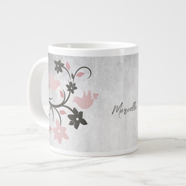 Lovebirds rose Personnalisé Géant Mug de café (Devant gauche)