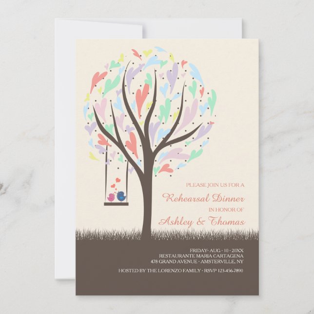 Lovebirds Sur Une Invitation Pastel Swing (Devant)