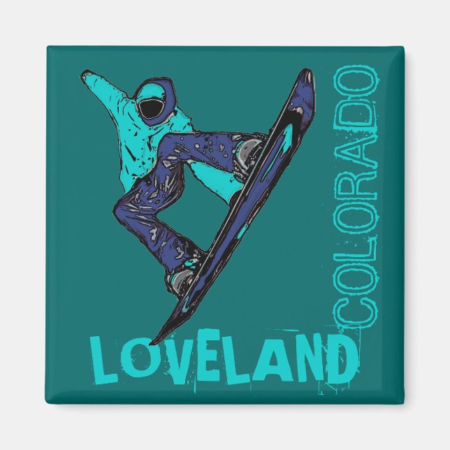 Loveland Colorado Aimant turquoise snowboarder (Devant)