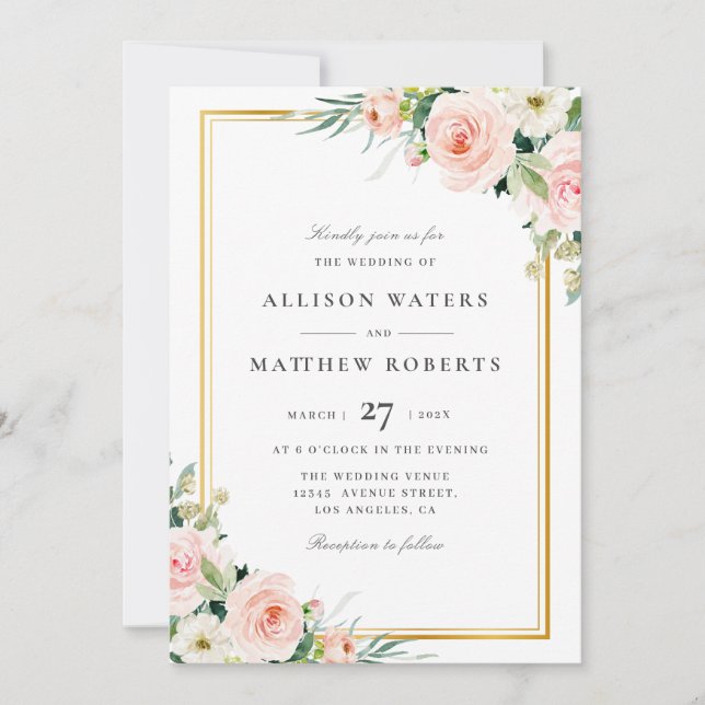 lovely blush floral frame wedding invitation (Devant)