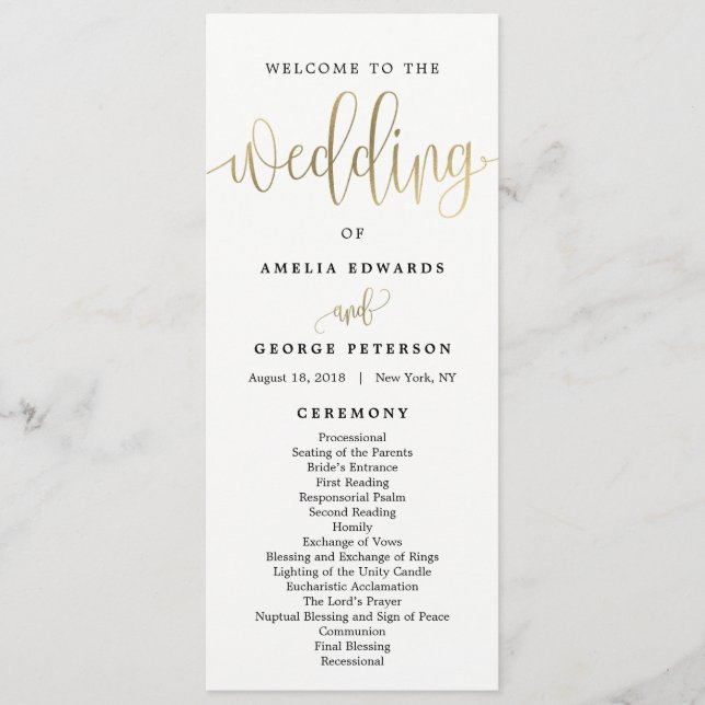 Lovely Calligraphie Programme de mariage Faux Gold (Devant)