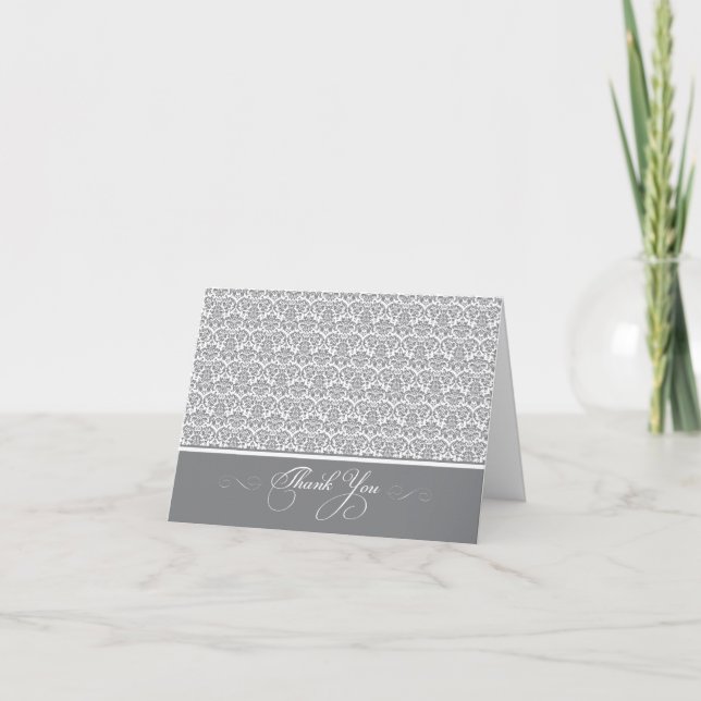 Lovely Damask Photo Carte de remerciements (argent (Devant)