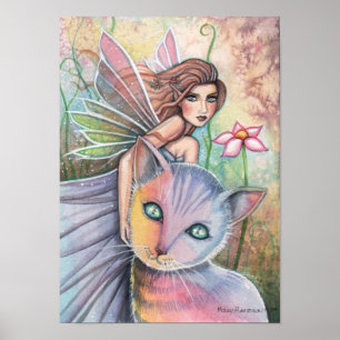 Lovely Fairy with Cat Poster by Molly Harrison